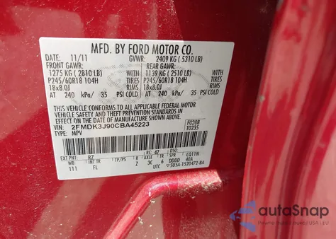 2012 Ford Edge Sel z USA, uszkodzony, nr VIN 2FMDK3J90CBA45223